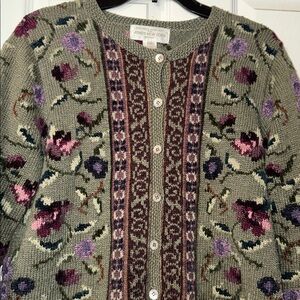 Jones New York Hand Knit Floral Cardigan
